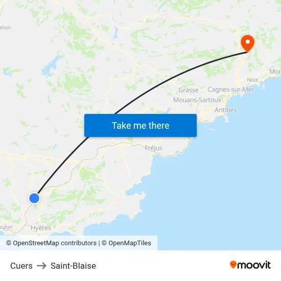 Cuers to Saint-Blaise map