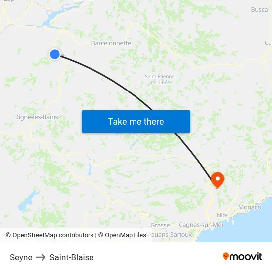 Seyne to Saint-Blaise map
