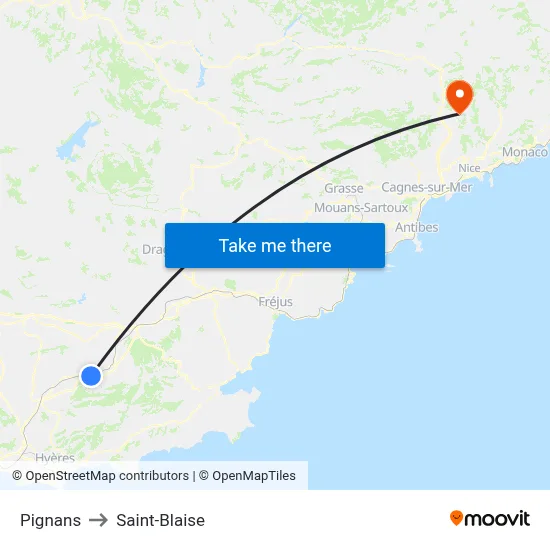 Pignans to Saint-Blaise map