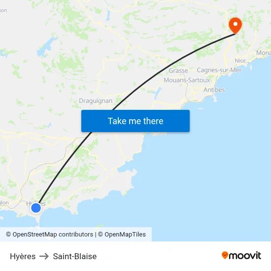 Hyères to Saint-Blaise map