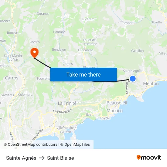 Sainte-Agnès to Saint-Blaise map