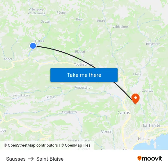 Sausses to Saint-Blaise map