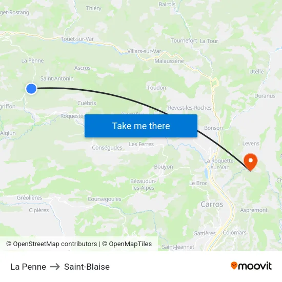 La Penne to Saint-Blaise map