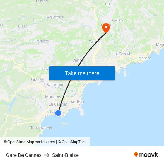 Gare De Cannes to Saint-Blaise map