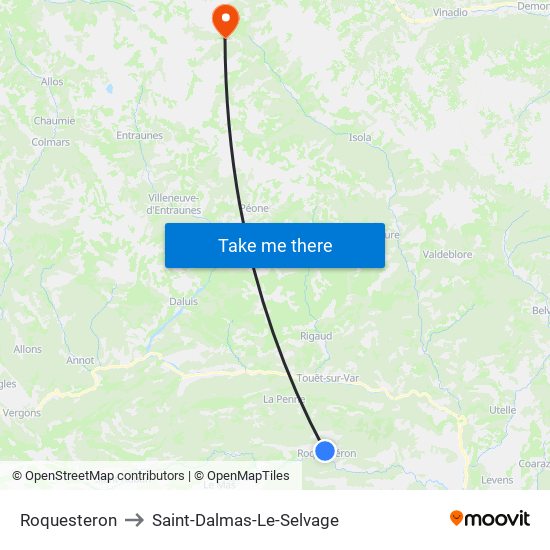 Roquesteron to Saint-Dalmas-Le-Selvage map