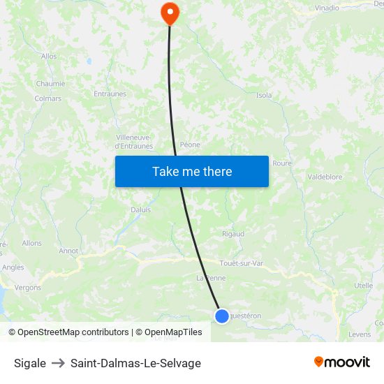Sigale to Saint-Dalmas-Le-Selvage map