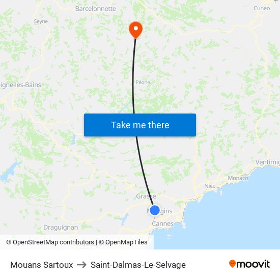 Mouans Sartoux to Saint-Dalmas-Le-Selvage map