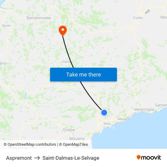 Aspremont to Saint-Dalmas-Le-Selvage map