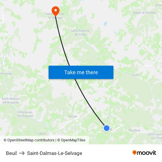 Beuil to Saint-Dalmas-Le-Selvage map