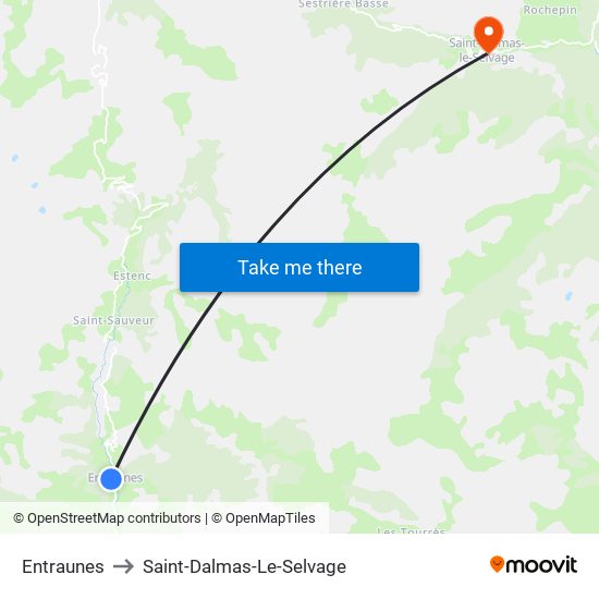 Entraunes to Saint-Dalmas-Le-Selvage map