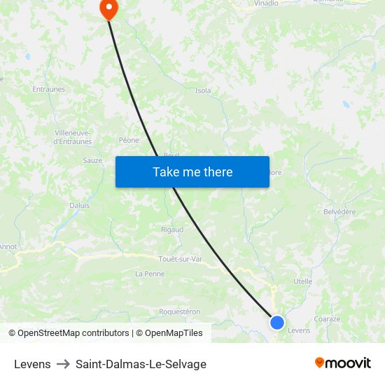 Levens to Saint-Dalmas-Le-Selvage map