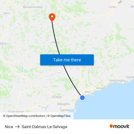 Nice to Saint-Dalmas-Le-Selvage map