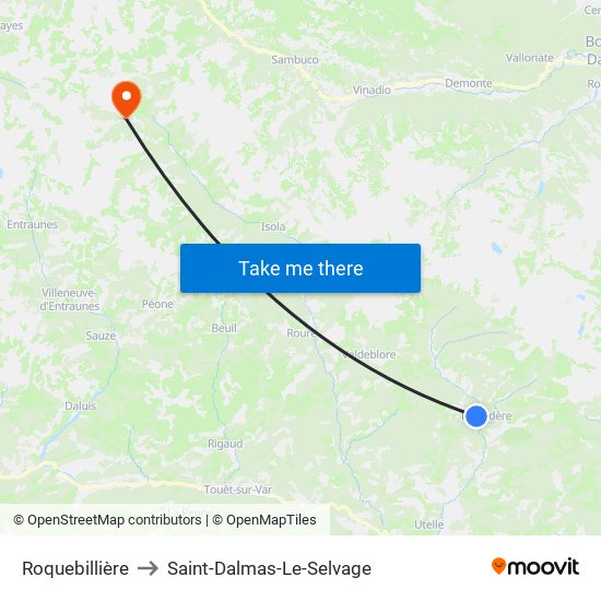 Roquebillière to Saint-Dalmas-Le-Selvage map