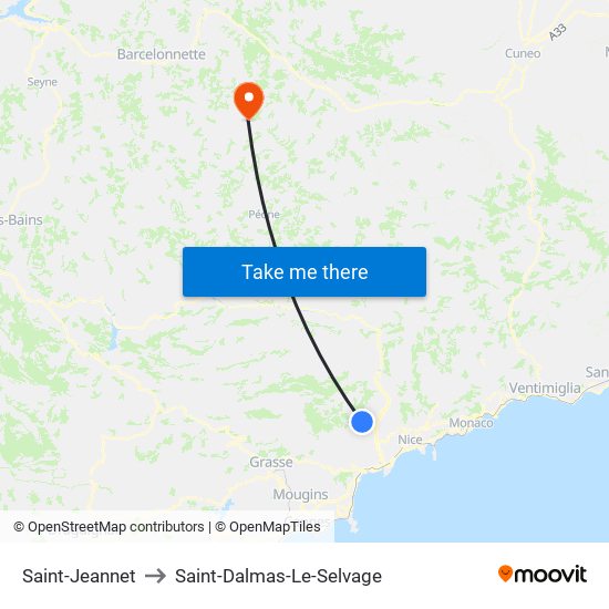 Saint-Jeannet to Saint-Dalmas-Le-Selvage map