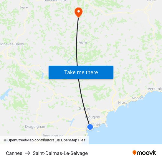 Cannes to Saint-Dalmas-Le-Selvage map