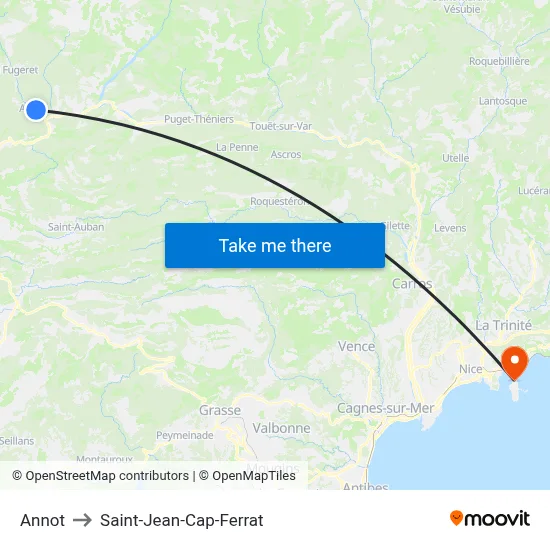 Annot to Saint-Jean-Cap-Ferrat map