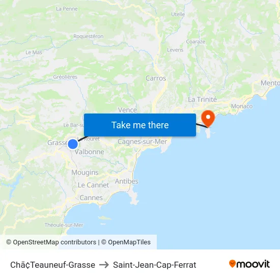 Chã¢Teauneuf-Grasse to Saint-Jean-Cap-Ferrat map
