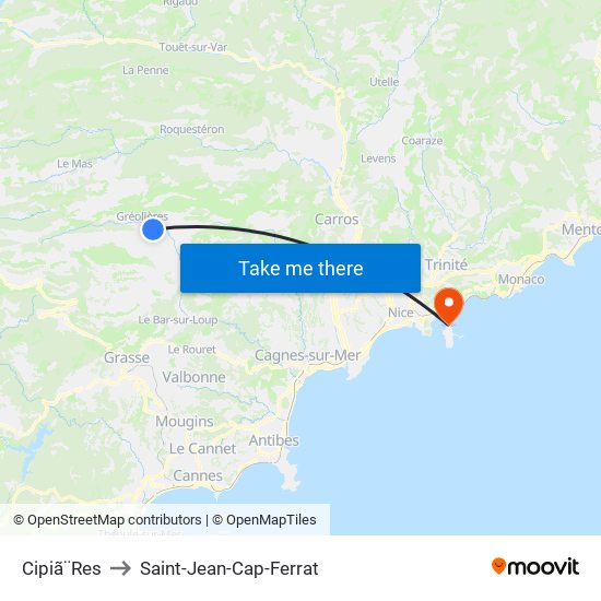Cipiã¨Res to Saint-Jean-Cap-Ferrat map