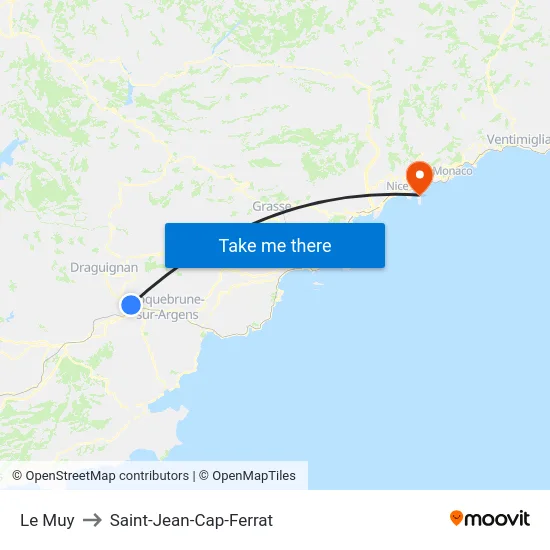 Le Muy to Saint-Jean-Cap-Ferrat map