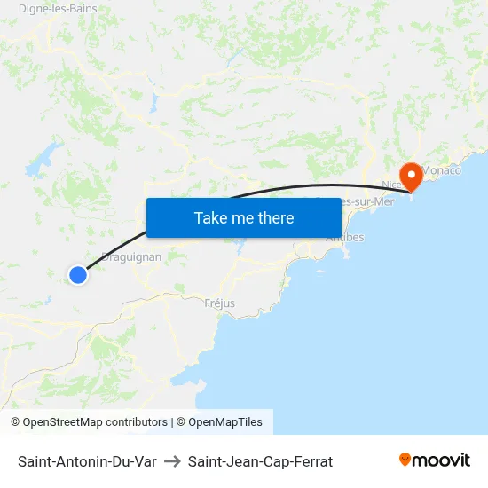 Saint-Antonin-Du-Var to Saint-Jean-Cap-Ferrat map