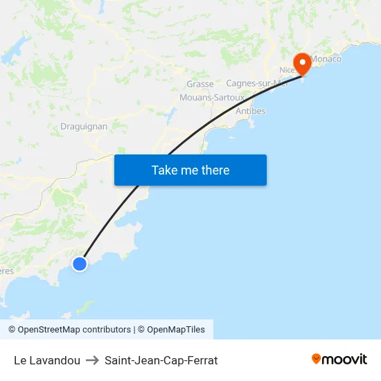 Le Lavandou to Saint-Jean-Cap-Ferrat map