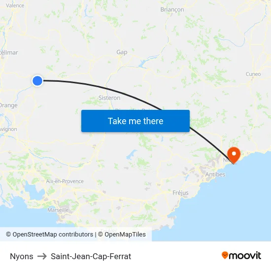 Nyons to Saint-Jean-Cap-Ferrat map