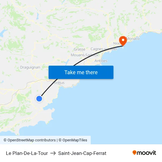 Le Plan-De-La-Tour to Saint-Jean-Cap-Ferrat map