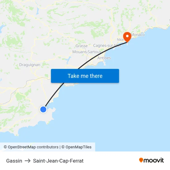 Gassin to Saint-Jean-Cap-Ferrat map