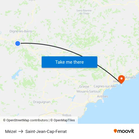 Mézel to Saint-Jean-Cap-Ferrat map
