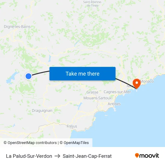 La Palud-Sur-Verdon to Saint-Jean-Cap-Ferrat map