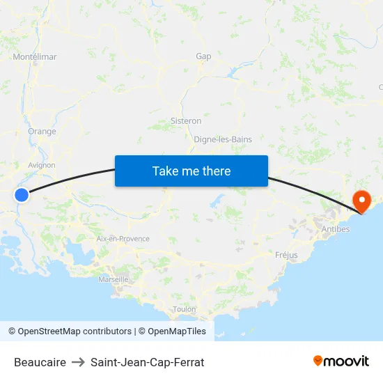 Beaucaire to Saint-Jean-Cap-Ferrat map
