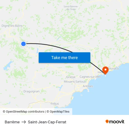 Barrême to Saint-Jean-Cap-Ferrat map