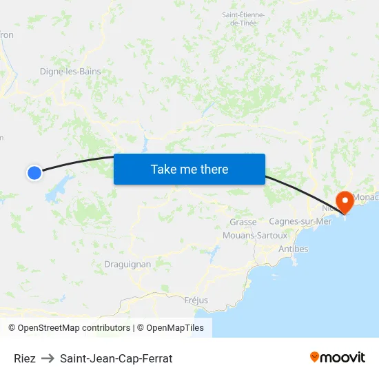 Riez to Saint-Jean-Cap-Ferrat map