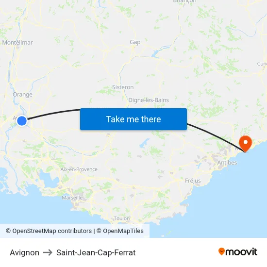 Avignon to Saint-Jean-Cap-Ferrat map