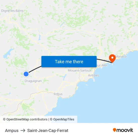 Ampus to Saint-Jean-Cap-Ferrat map
