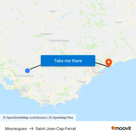 Meyrargues to Saint-Jean-Cap-Ferrat map