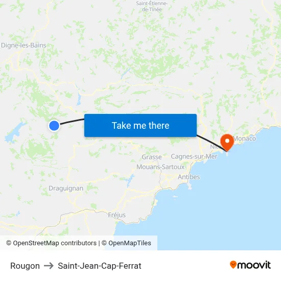 Rougon to Saint-Jean-Cap-Ferrat map