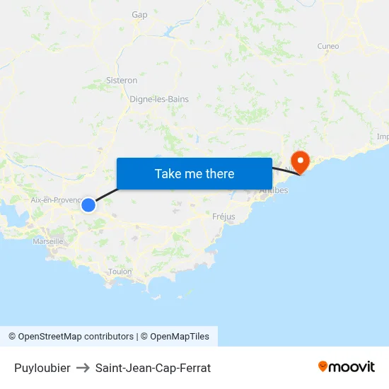 Puyloubier to Saint-Jean-Cap-Ferrat map