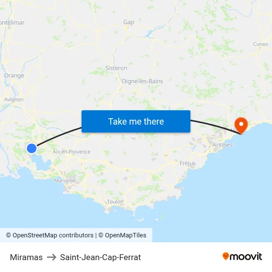 Miramas to Saint-Jean-Cap-Ferrat map
