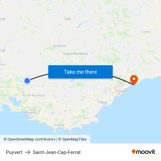 Puyvert to Saint-Jean-Cap-Ferrat map