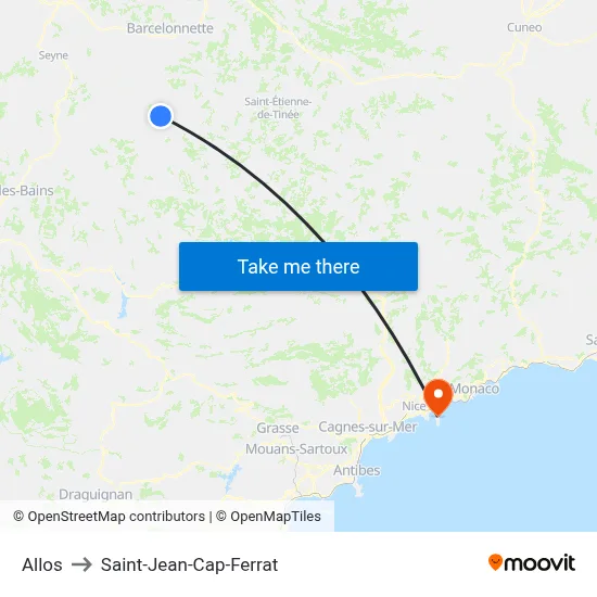 Allos to Saint-Jean-Cap-Ferrat map