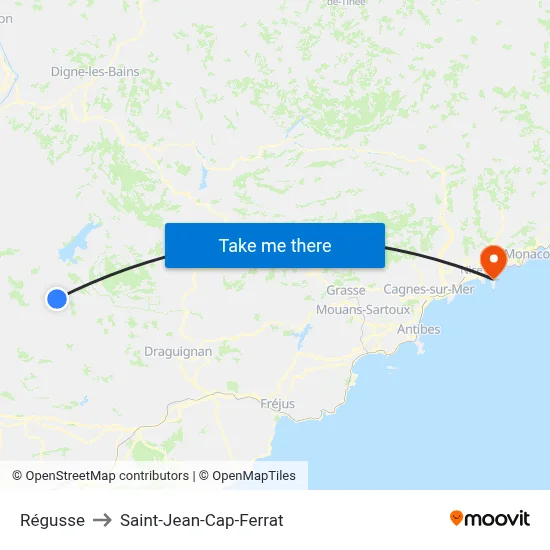 Régusse to Saint-Jean-Cap-Ferrat map