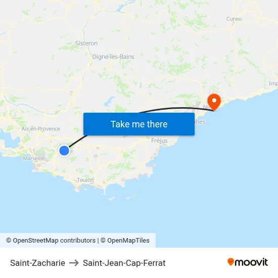 Saint-Zacharie to Saint-Jean-Cap-Ferrat map