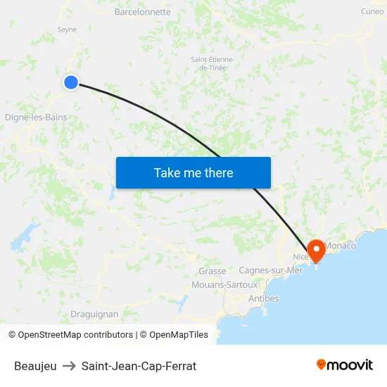 Beaujeu to Saint-Jean-Cap-Ferrat map