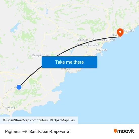 Pignans to Saint-Jean-Cap-Ferrat map
