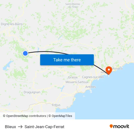Blieux to Saint-Jean-Cap-Ferrat map