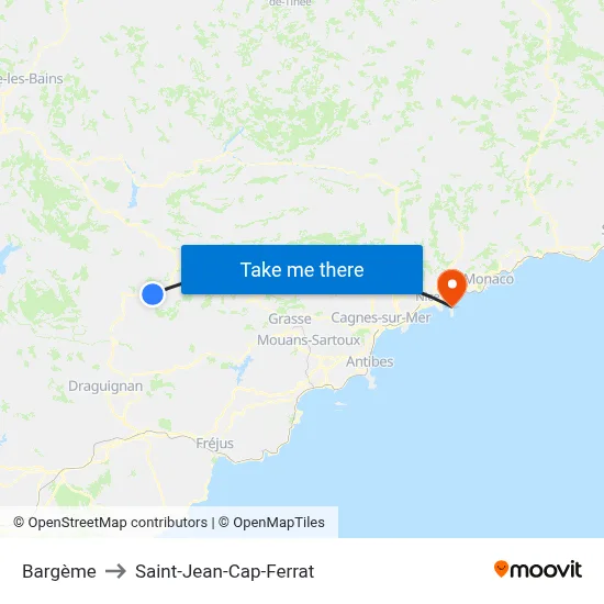 Bargème to Saint-Jean-Cap-Ferrat map