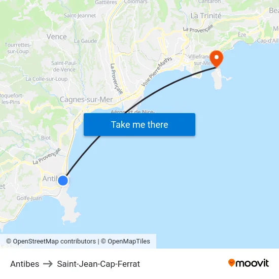 Antibes to Saint-Jean-Cap-Ferrat map