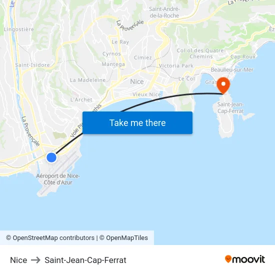 Nice to Saint-Jean-Cap-Ferrat map