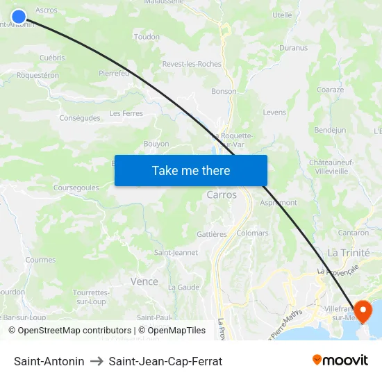 Saint-Antonin to Saint-Jean-Cap-Ferrat map